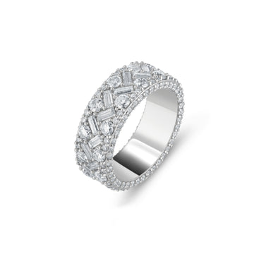 Crosshatch Baguette and Round Set Ring